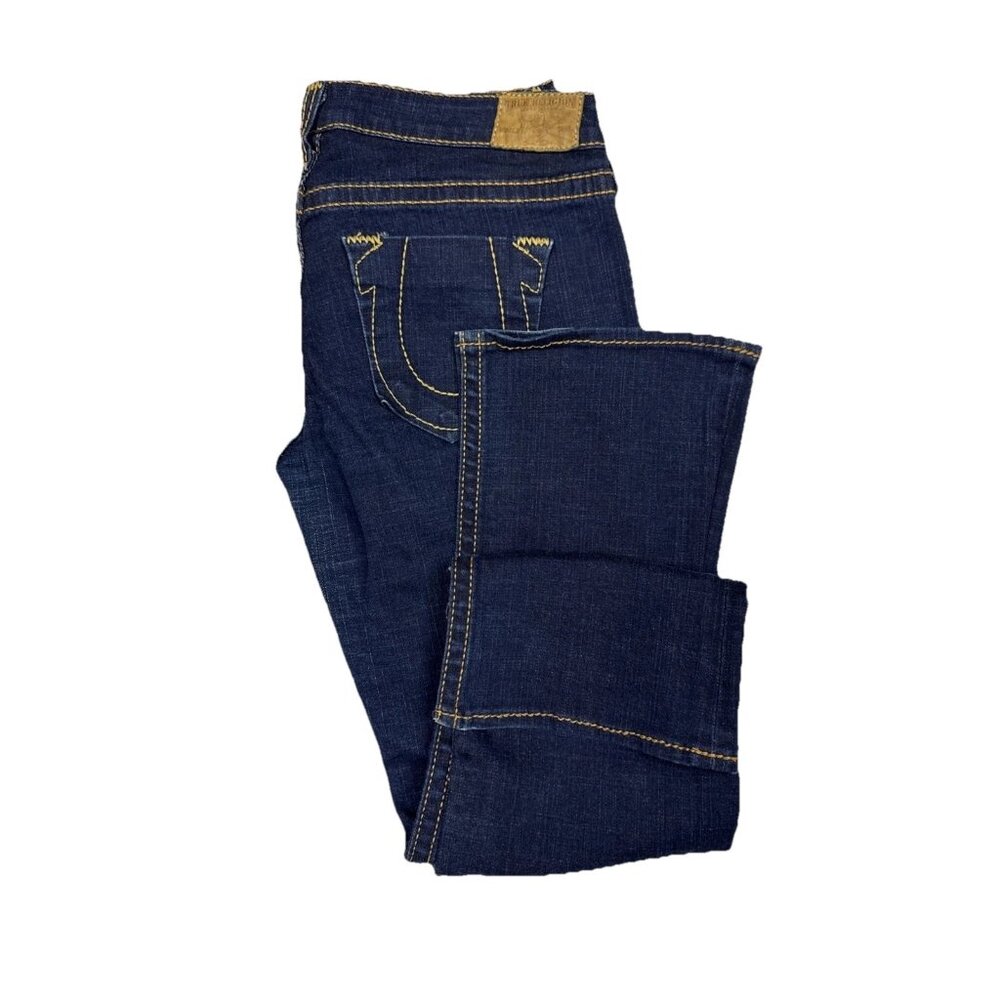 True Religion Womens 31x30 Dark Wash Bootcut Jeans Contrast Stitch USA